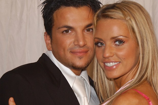 LONDON - JUNE 4: Peter Andre and Jordan/Katie Price arrive for the penultimate day of filming of television program "Hell's Kitchen" at Brick Lane on June 4, 2004 in London. Hell's Kitchen is the latest reality TV show in Britain, featuring a host of celebrities working together in a kitchen under the guidance of celebrity chef Gordon Ramsey. (Photo by David Westing/Getty Images) *** Local Caption *** Peter Andre;  Jordan