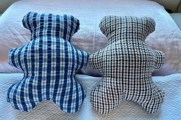 Remembrance teddy bears made from Jane Black's late father's shirts