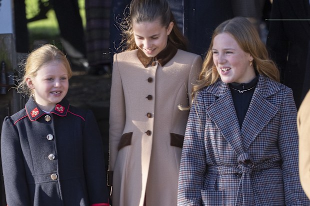 Princess Charlotte of Wales with Lena Tindall and Mia Tindall attend the Christmas Morning Service at St Mary Magdalene Church on December 25, 2025 in Sandringham, Norfolk. 