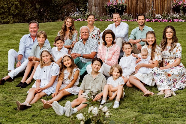 Sweden's royal family at their summer residence, Solliden, in 2025. King Carl XVI Gustaf, Queen Silvia, Crown Princess Victoria, Prince Daniel, Princess Estelle, Prince Oscar, Prince Carl Philip, Princess Sofia, Prince Alexander, Prince Julian, Prince Gabriel, Princess Madeleine, Chris O'Neill, Princess Leonore, Prince Nicolas and and Princess Adrienne.