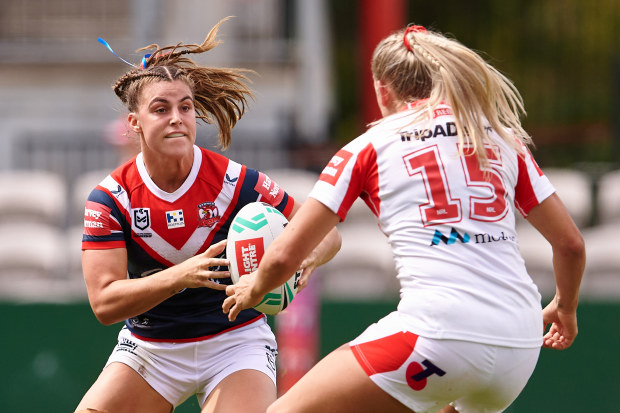 Sydney's Jessica Sergis of the Roosters runs the ball.