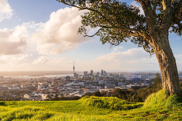 View of Auckland Skyline from Mount Eden on a nice sunny day.