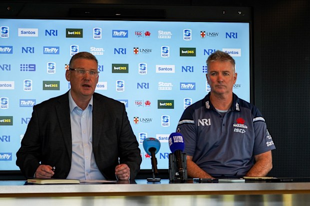 Waratahs chief executive Paul Doorn with outgoing coach Darren Coleman.