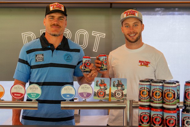 Roosters teammates Angus Crichton and Sam Walker launch the Beer, Footy, Food festival at North Sydney Oval.