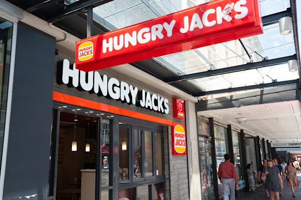 31st December 2018, Adelaide Australia : Hungry Jack's restaurant entrance with logo an Australian fast food franchise in Adelaide Australia