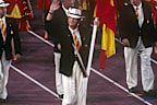 Prince Felipe of Spain carrying the Spanish flag at the Olympic Games in Barcelona, 1992.