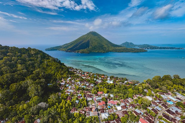 Aerial View of Lonthoir Village in Banda Islands Central Maluku