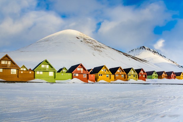 Colorful houses in the Longyearbyen settlement on the island of Spitsbergen, Svalbard, Norway