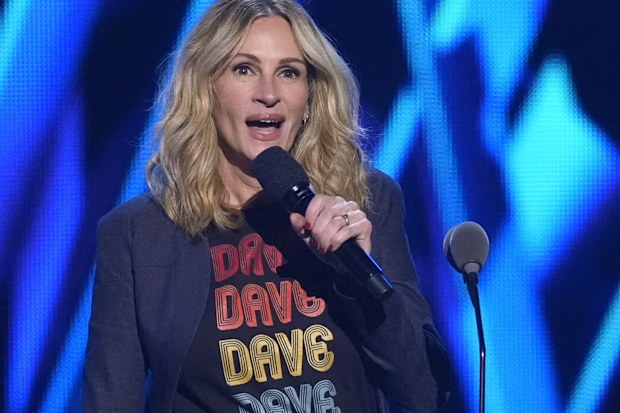 Julia Roberts speaks during the 39th Annual Rock & Roll Hall of Fame Induction Ceremony on Saturday, Oct. 19, 2024, at Rocket Mortgage FieldHouse in Cleveland. (AP Photo/Chris Pizzello)
