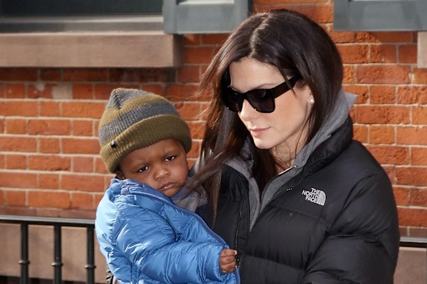 Sandra Bullock is seen carrying her son, Louis Bardo Bullock NON-EXCLUSIVE January 20, 2011 New York, New York