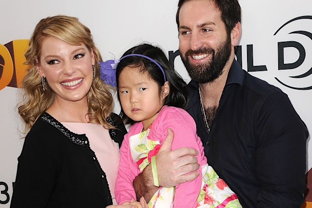 Katherine Heigl, husband Josh Kelley and daughter Nancy "Naleigh" Leigh at the premiere of The Nut Job at Regal Cinemas L.A. Live on January 11, 2014 in Los Angeles, California.