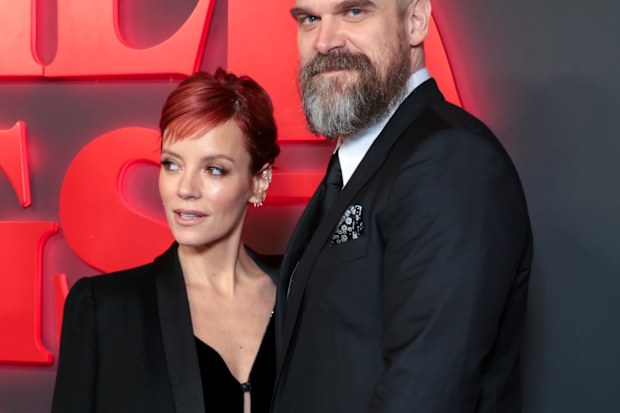 Lily Allen and David Harbour attend the "Stranger Things: The First Shadow" World Premiere at the Phoenix Theatre on December 14, 2023 in London, England.