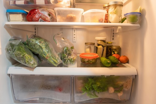 inside of a refrigerator filled with food