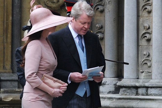 karen spencer purple dress Charles Spencer, 9th Earl Spencer and Karen Spencer, Countess Spencer...  News Photo