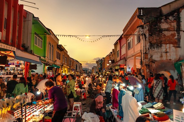 Phuket Walking Street night market in Phuket old town, Thailand.