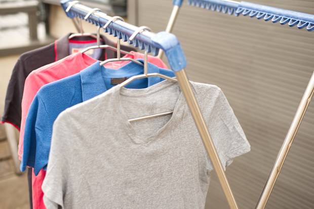 Clothes are dried on hangers