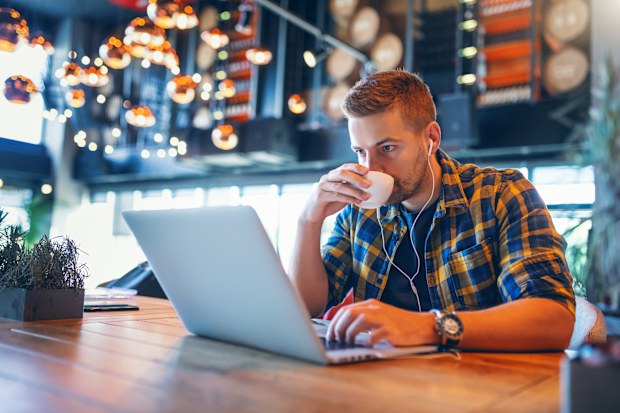 Working at a cafe stock picture