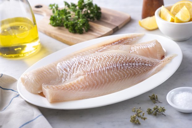 Fresh Icelandic Haddock Fillets on a plate with lemon and parsley.