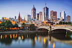 Melbourne's skyline at dusk.