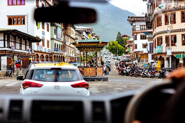 Intersection in Thimphu where there used to be a traffic signal - Bhutan