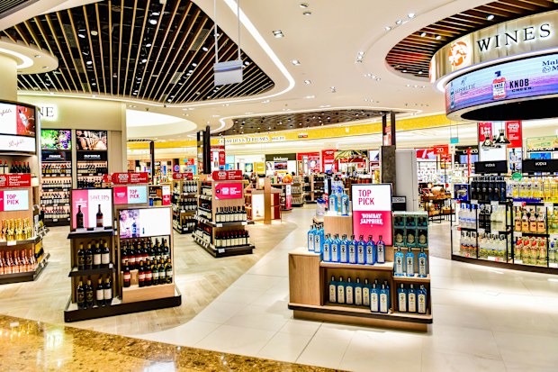 Changi airport, Singapore - OCTOBER 3,2018 : Wines and Spirits store at Singapore Changi Airport Terminal 4 is a newly built passenger terminal building at Singapore