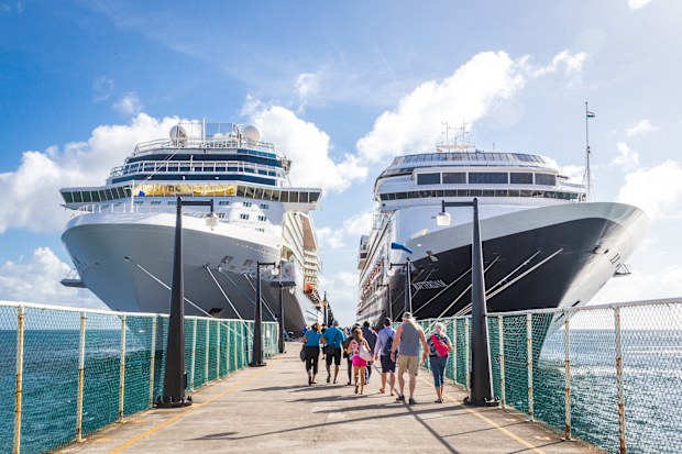 BASSETERRE, ST. KITS AND NEVIS 14 DECEMBER, 2016: Cruise passengers return to cruise ships at St Kitts Port Zante cruise ship terminal