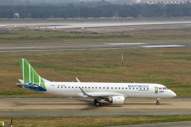 Ho Chi Minh City, Vietnam - February 7, 2021 : Bamboo Airways Embraer ERJ-190LR (Reg VN-A266) Taxiing On Runway Of Tan Son Nhat International Airport (SGN-VVTS).