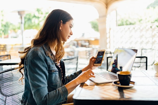 Working at a cafe stock picture