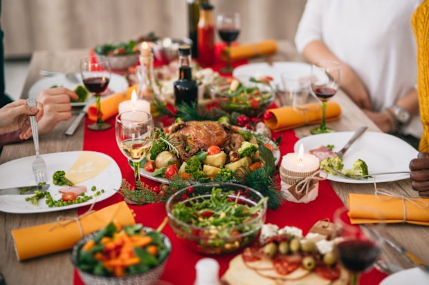 Table full of delicious meals, ready for christmas dinner