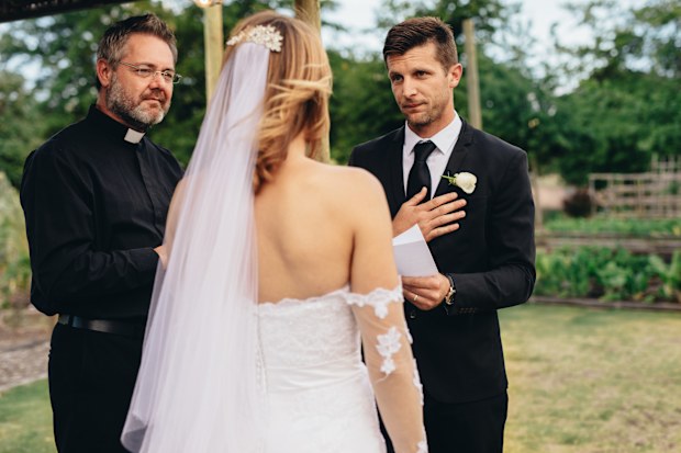 Wedding vows man talking stock