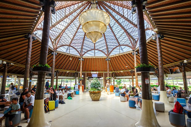 Ko Samui, Thailand - February 8, 2023: Waiting area at the terminal of Ko Samui (USM) Airport in Thailand.
