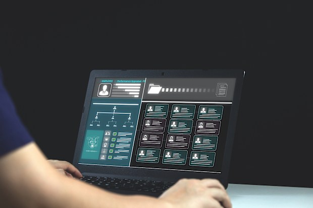 Smart AI technology system for human resource management. concept of effective person information, audit, assessment, and qualification system in organization.