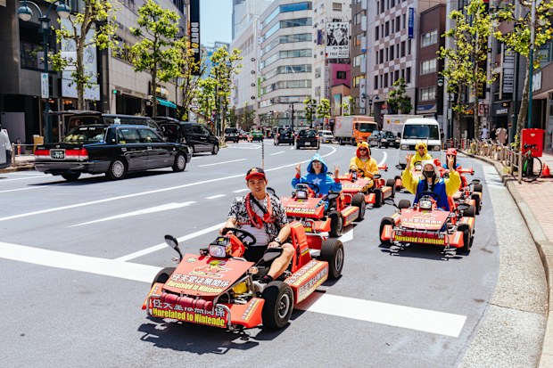 TOKYO, JAPAN - MAY 11, 2019 - Shibuya go karts is a popular tourist activity in central Tokyo, Japan