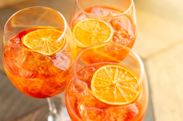 Three Aperol spritz cocktails