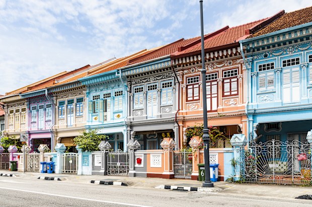 Singapore- July 19, 2024: Building view of the Colorful Shophouses along Koon Seng Road of Katong-Joo Chiat Place in Singapore is a tourist hotspot.