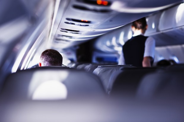 Flying with airplane. Shallow DOF, selective focus. 