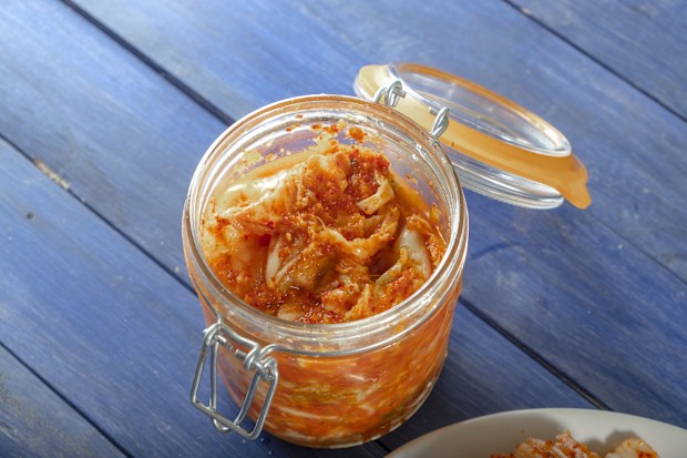 Homemade Kimchee in glass jar