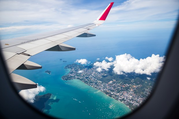Phuket viewed from an airplane in the sky.