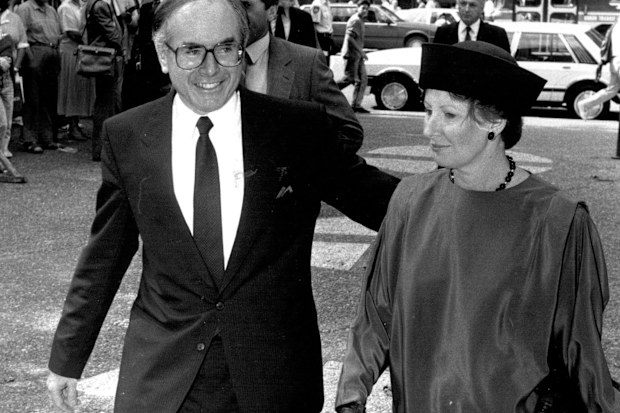 John Howard arrives with his wife Janette at Sir William McMahon Memorial Service in April 08, 1988.