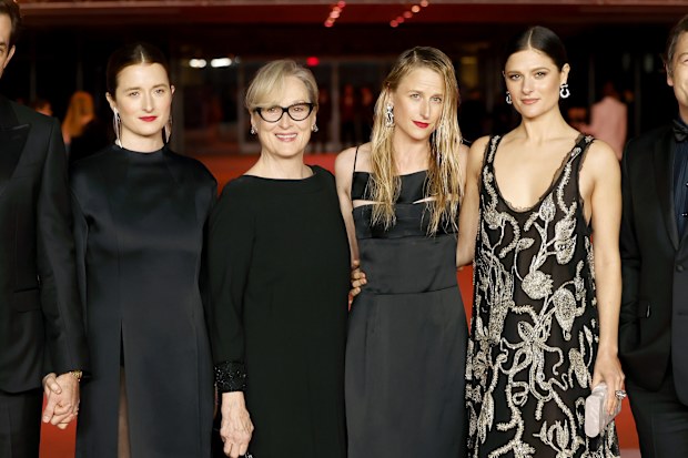 LOS ANGELES, CALIFORNIA - DECEMBER 03: (L-R) Mark Ronson, Grace Gummer, Mamie Gummer, Meryl Streep, Louisa Jacobson, Henry Wolfe and Tamryn Storm Hawker attend the 3rd Annual Academy Museum Gala at Academy Museum of Motion Pictures on December 03, 2023 in Los Angeles, California. (Photo by Frazer Harrison/Getty Images)