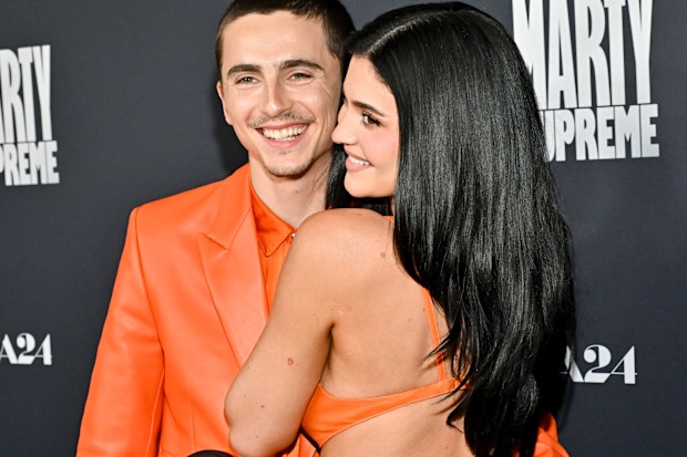 Timothée Chalamet and Kylie Jenner at the "Marty Supreme" Los Angeles Premiere held at the Samuel Goldwyn Theatre on December 08, 2025 in Los Angeles, California. (Photo by Michael Buckner /Variety via Getty Images)