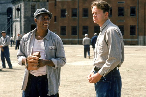Red and Andy, played by Morgan Freeman and Tim Robbins, talk in the prison yard during a scene in the 1994 classic Shawshank Redemption.