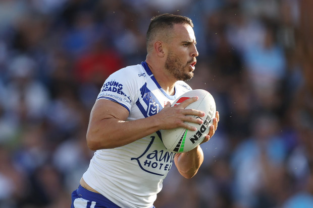 SYDNEY, AUSTRALIA - FEBRUARY 19: Josh Reynolds of the Bulldogs in action during the NRL Trial Match between the Canterbury Bulldogs and the Cronulla Sharks at Belmore Sports Ground on February 19, 2023 in Sydney, Australia. (Photo by Mark Metcalfe/Getty Images)