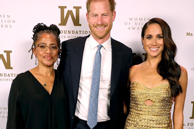NEW YORK, NEW YORK - MAY 16: (L-R) Doria Ragland, Prince Harry, Duke of Sussex and Meghan, The Duchess of Sussex attend the Ms. Foundation Women of Vision Awards: Celebrating Generations of Progress & Power at Ziegfeld Ballroom on May 16, 2023 in New York City. (Photo by Kevin Mazur/Getty Images Ms. Foundation for Women)