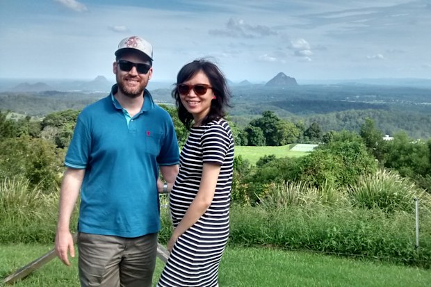 Melody Tan with her husband during her pregnancy.