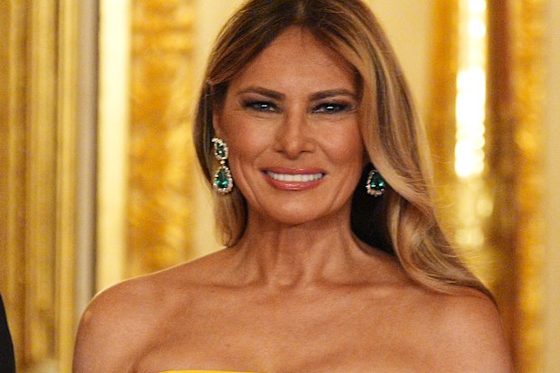 WINDSOR, ENGLAND - SEPTEMBER 17:  First Lady Melania Trump arrives for the State Banquet hosted by King Charles III and members of the Royal Family at Windsor Castle during the state visit by the President of the United States of America on September 17, 2025 in Windsor, England. President Trump is in England from Sept. 16-18 on his second UK state visit, with the previous one taking place in 2019 during his first presidential term.  (Photo by Aaron Chown-WPA Pool/Getty Images)
