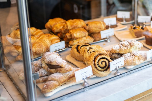 Baked goods in a cafe window display