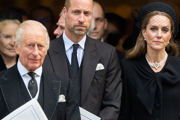 LONDON, ENGLAND - SEPTEMBER 16: King Charles III, Prince William, Prince of Wales and Catherine, Princess of Wales attend the funeral of The Duchess of Kent at Westminster Cathedral on September 16, 2025 in London, England. Katharine, Duchess of Kent was married Prince Edward, Duke of Kent, the first cousin of Queen Elizabeth II. She died on September 4 at the age of 92 at Kensington Palace surrounded by her family. Having converted to Catholicism in 1994, her funeral takes place at Westminster 