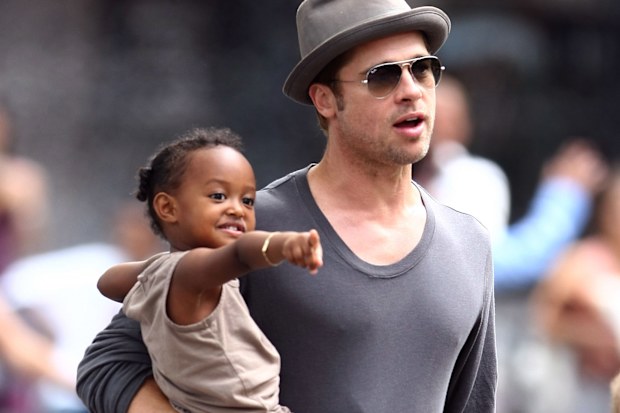 Brad Pitt with Zahara Jolie-Pitt in New York City in August 2007.  