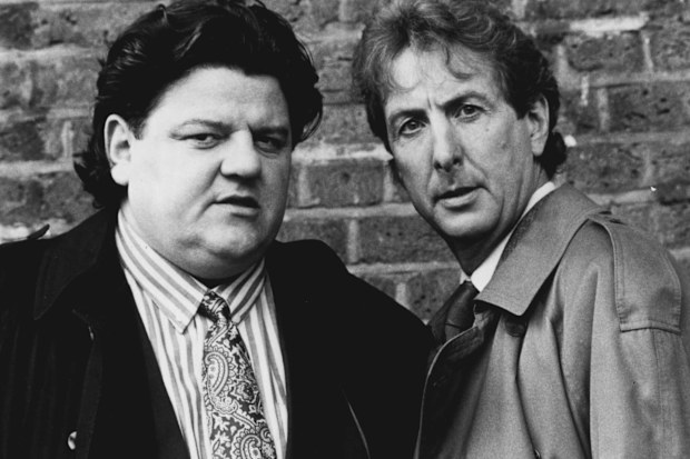 Robbie Coltrane and Brian Hope in "Nuns On The Run" September 20, 1990.